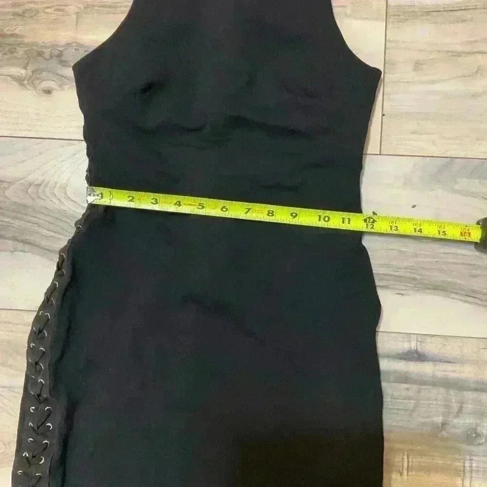 B Darlin bodycon black dress with side ribbons and a zip closure size medium - Picture 8 of 8